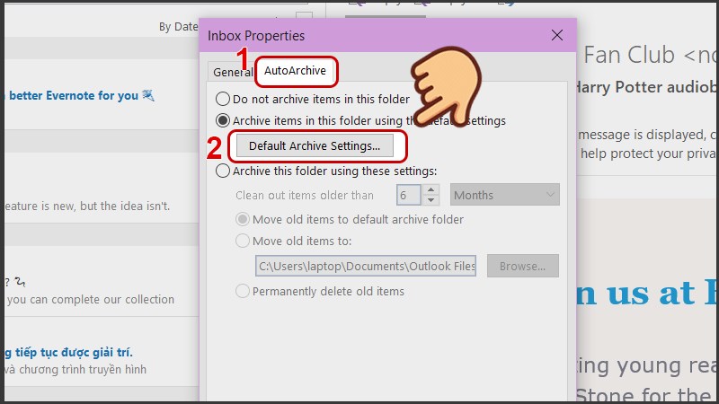 Chọn Default Archive Settings…